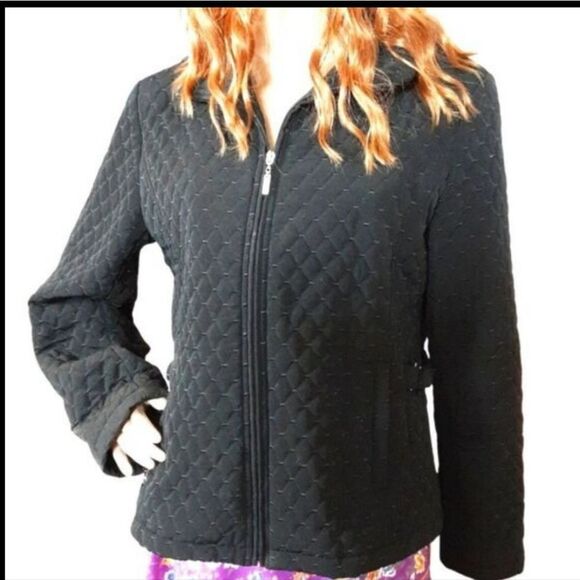 Gallery Jacket Quilted Front Zippers Pockets Waist Tabs Sz L - Picture 1 of 10